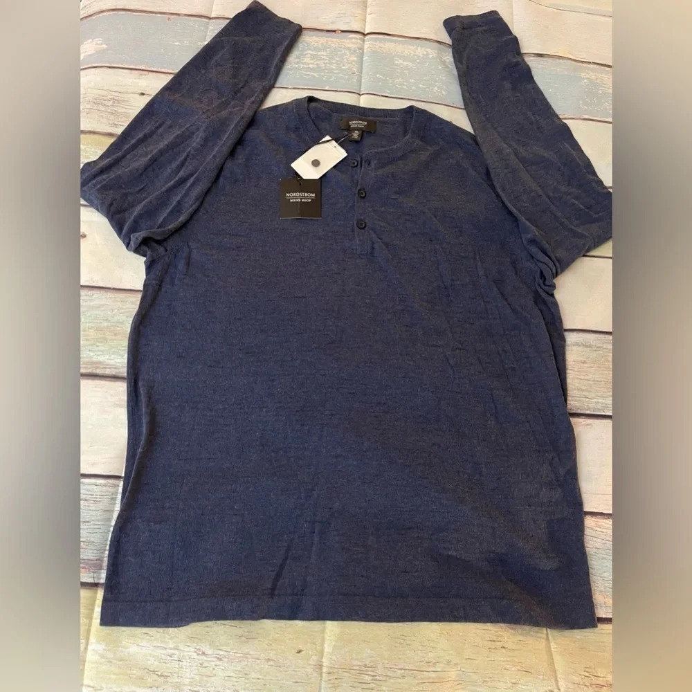 NORDSTROM MEN'S SHOP – Long Sleeve Slub Henley, NAVY BLAZER HEATHER / XL, NWT - Picture 4 of 9
